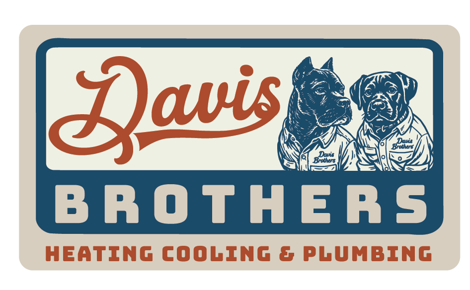 Davis Brothers Heating, Cooling & Plumbing logo with two dogs in uniforms beside the brand name.