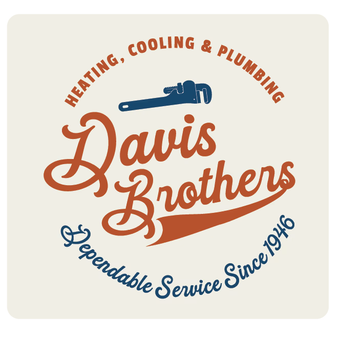 Logo for Davis Brothers Heating, Cooling & Plumbing with a blue wrench above red script 'Davis Brothers' and a curved 'Dependable Service Since 1946' slogan.