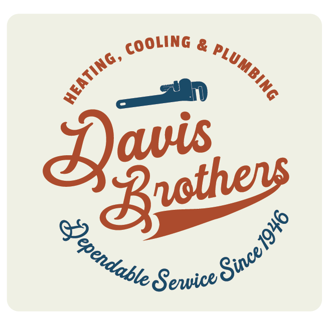 Logo for Davis Brothers Heating, Cooling & Plumbing with a blue wrench above red script 'Davis Brothers' and a curved 'Dependable Service Since 1946' slogan.